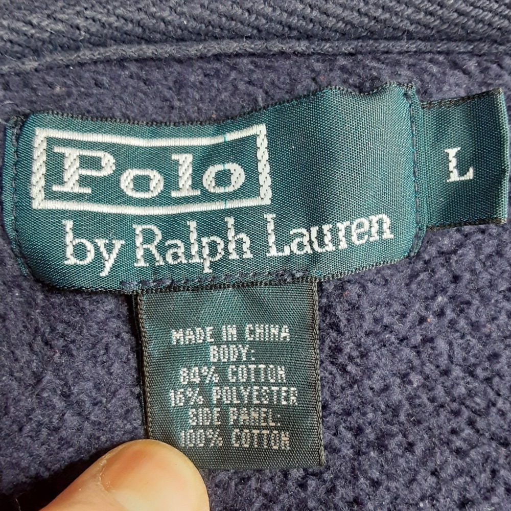 Polo Ralph Lauren Mens Navy Blue Full Zip Fleece Hoodie Red Pony Logo Size L - Picture 13 of 16